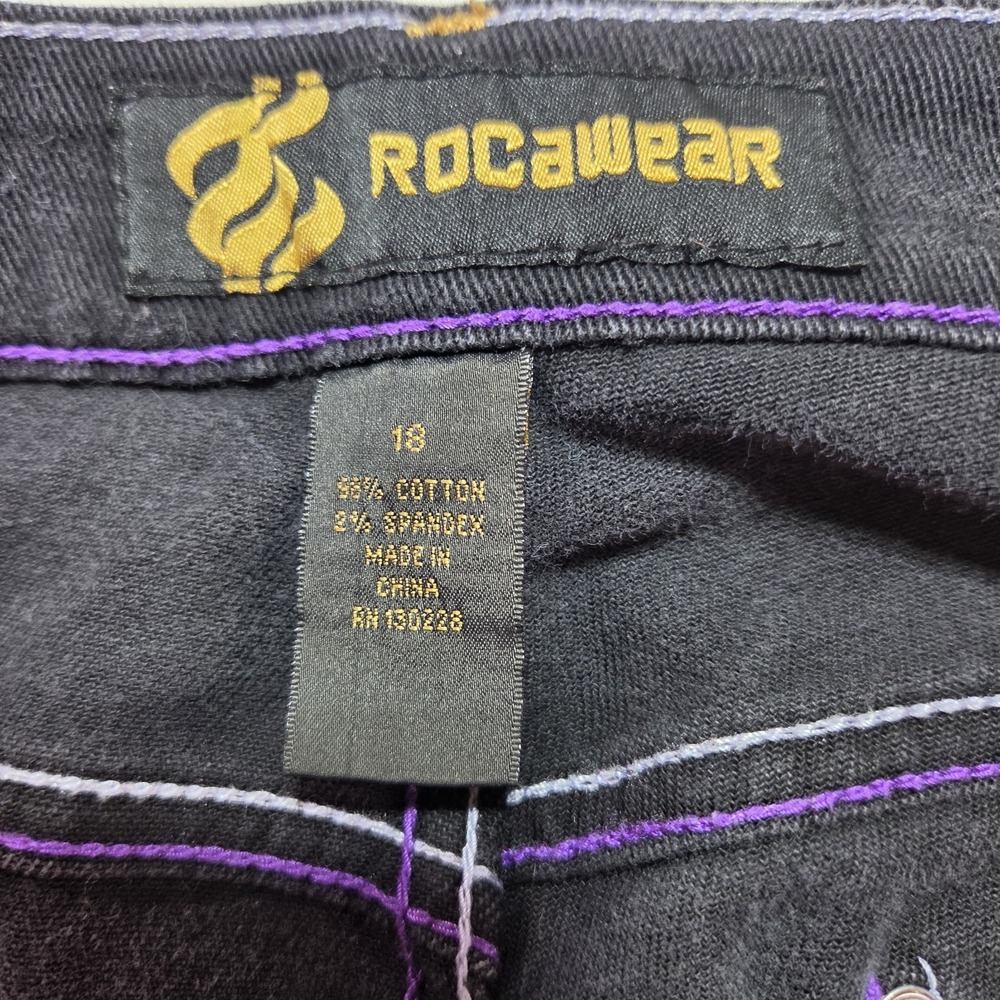 Vintage ROCAWEAR Jeans Dark Blue Size 18 Streetwear Y2K Purple Stitch - Picture 3 of 13